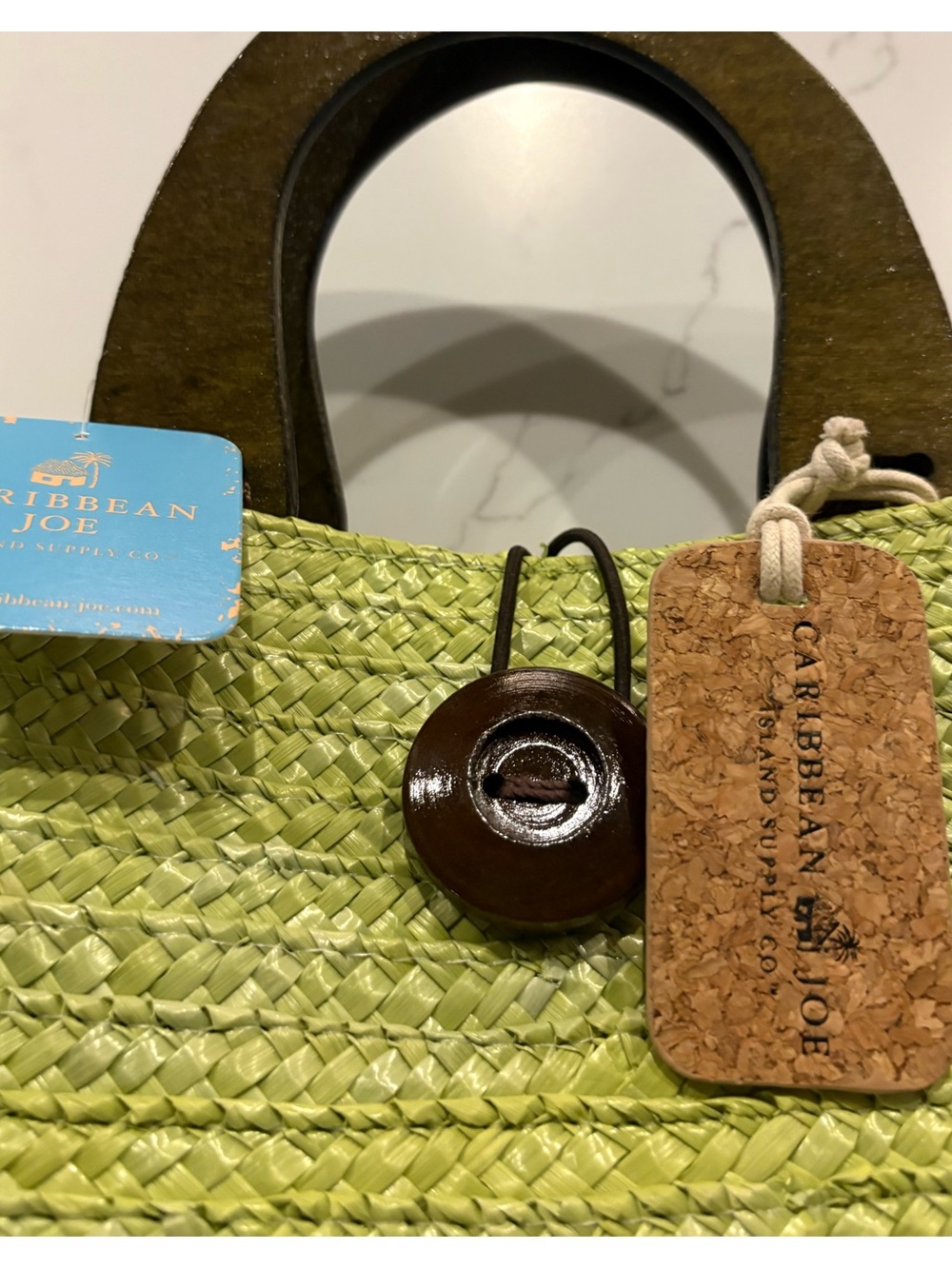 NWT Caribbean Joe Lime Green Wheat Straw HandHeld Tote Bag - Picture 2 of 12
